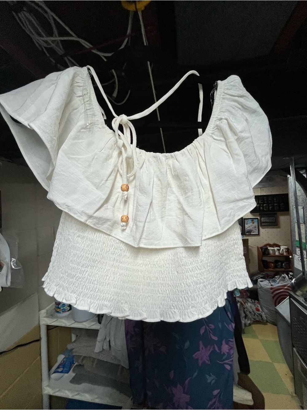 wild fable White Off-Shoulder Ruffle Button-Front Top - Picture 5 of 9